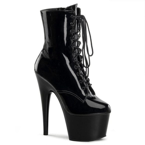 Pleaser Adore 1020 Black Patent Platform Stiletto Boots - Picture 1 of 5